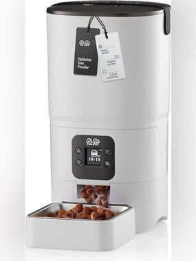 PitPet Automatic Pet Feeder with LED Display - White Cats & Small Dogs